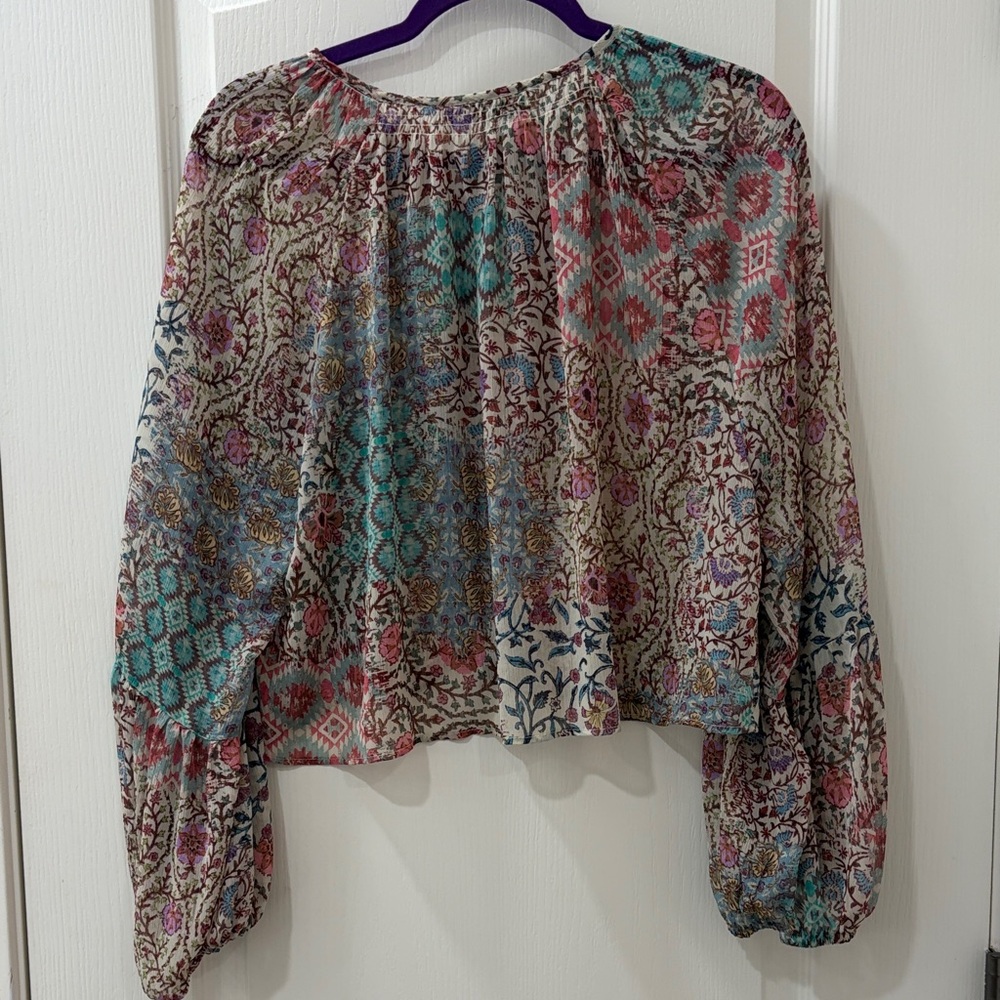 Zara Multicolor Floral Patchwork Button-Front Blo… - image 5